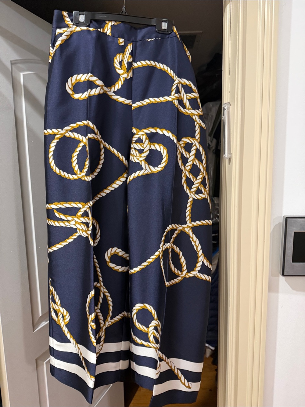 Zara Navy Midi Skirt with Gold Rope Print
